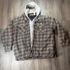 Big Mac Jacket Mens XLT Brown Plaid Hooded Quilted Insulated Flannel Workwear